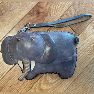 Leather Elephant Change Small Zippered Purse Crazy Creepy One Of A Kind